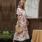 CHILCHID Printed Light Mature Style Style Long Dress with Ruffle Edge Design Sense,Dark blue
