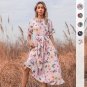 CHILCHID Printed Light Mature Style Style Long Dress with Ruffle Edge Design Sense,Dark blue