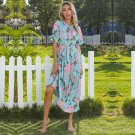 CHILCHID Printed Light Mature Style Style Long Dress with Ruffle Edge Design Sense, Green