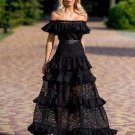 Dress Frilled Lace Spring and Summer New European and American Dress Women's Party, Black