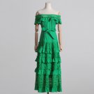 Dress Frilled Lace Spring and Summer New European and American Dress Women's Party,Green