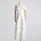 Dress Frilled Lace Spring and Summer New European and American Dress Women's Party,White