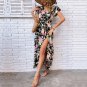 Mid length Split V-neck Fragmented Flower Ruffle Sleeve Dress