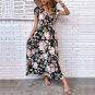 Mid length Split V-neck Fragmented Flower Ruffle Sleeve Dress