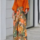 Summer New Women's Set Loose Lantern Sleeve T-shirt Top Printed Wide Leg Pants Two Piece Set