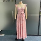 Maxi Dress Summer Elegant Printed Butterfly Sleeve V Neck Nipped Waist Tie Up Slit Backless Slim