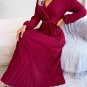 Women Elegant V Neck Long Sleeve Pleated Maxi Dress