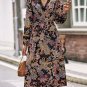 Dress Long Sleeve Boho Floral Printed V Neck Midi Dresses Ladies Holiday Outdoor Casual Vestidos New