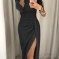 Sleeve Bodycon Evening Party Long Dress Asymmetrical Split Pencil Dresses S M L XL XXL