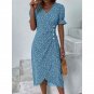 Dress Female V Neck Puff Sleeve Waist Ruched Button Dresses Women Summer Dress Robe