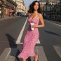 trap Floral Tie Dye Print Ruffle Ruched Backless Sleeveless Bodycon Midi Dress