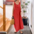 Loose Dress Cotton Linen Pocket Round Neck Sleeveless Dress Women