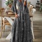 Women Bohemian Beach Maxi Dress Spring Summer Casual V-Neck Long Sleeve Dresses