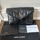 Saint Laurent Black Loulou Puffer Small Pouch Chevron Quilted Clutch Bag