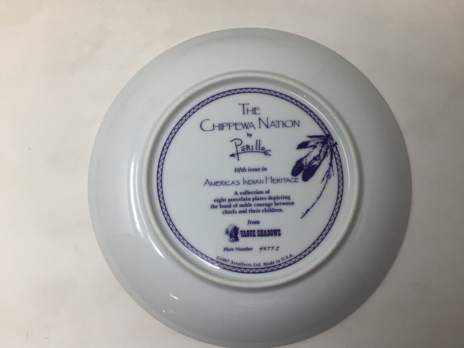 America's Indian Heritage Plates Complete Set 8 by Perillo for Vague Shadows USA