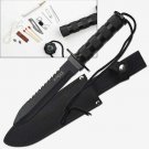 Serrated Jungle Survival Knife, Sheath and Kit - Black 11.25 in