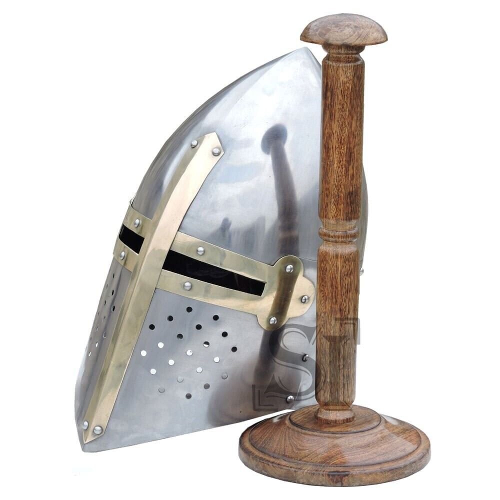 Medieval Knights Sugarloaf Helmet Functional 16G With Stand .