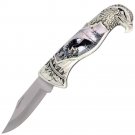 Ornate American Bald Eagle Head Lockback Folding Pocket Knife with Gift Box - 8" .