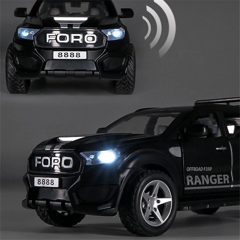 RCY 1:32 Ford Raptor F350 Pickup Alloy black Car Offroad Diecast Sound and Light