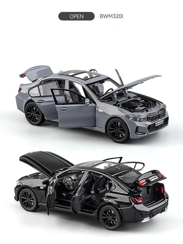 RCY 1:32 BMW 320i THE 3 G20 2023 Alloy Model Diecasts silver Car Toy Sound and Light