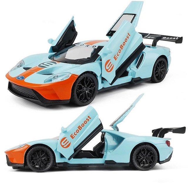 RCY 1:32 Ford GT Race blue Car Toy Alloy Model Diecasts Vehicles With Light Sound