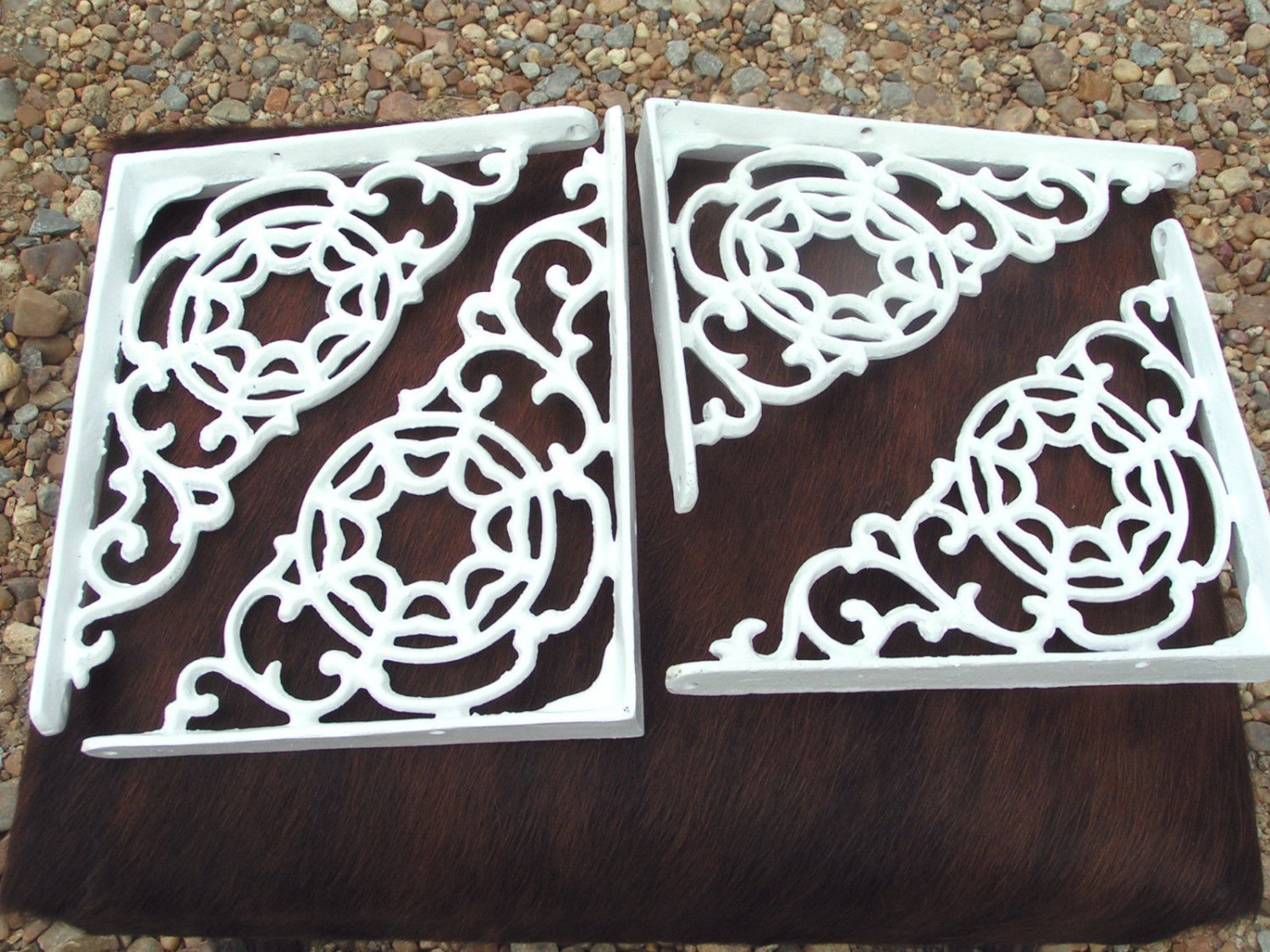 FOUR Cast Iron Braces Wall Shelf Architectural corbels brackets White ec