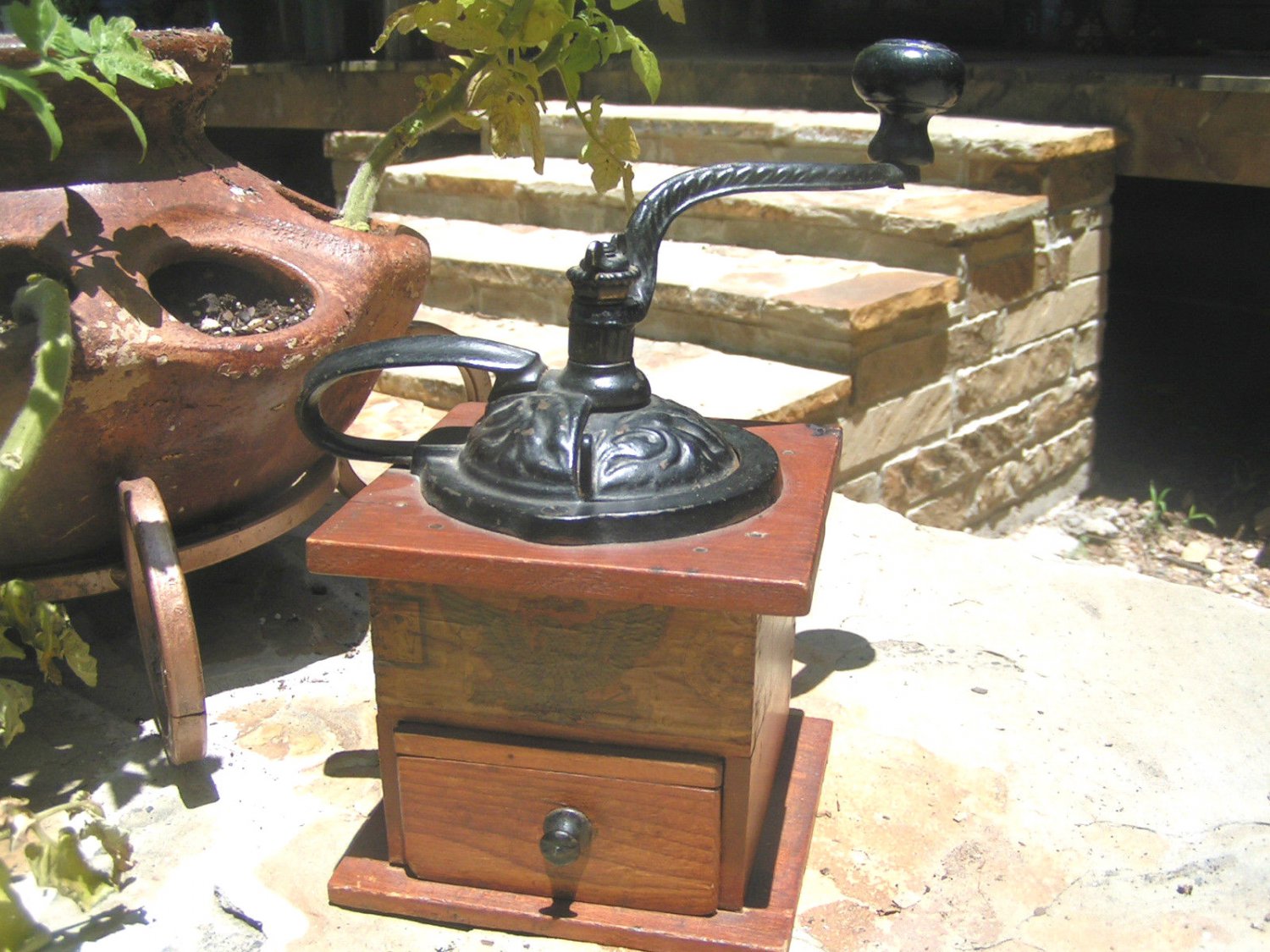 Primitive Old Wooden Dovetailed Coffee Mill Grinder