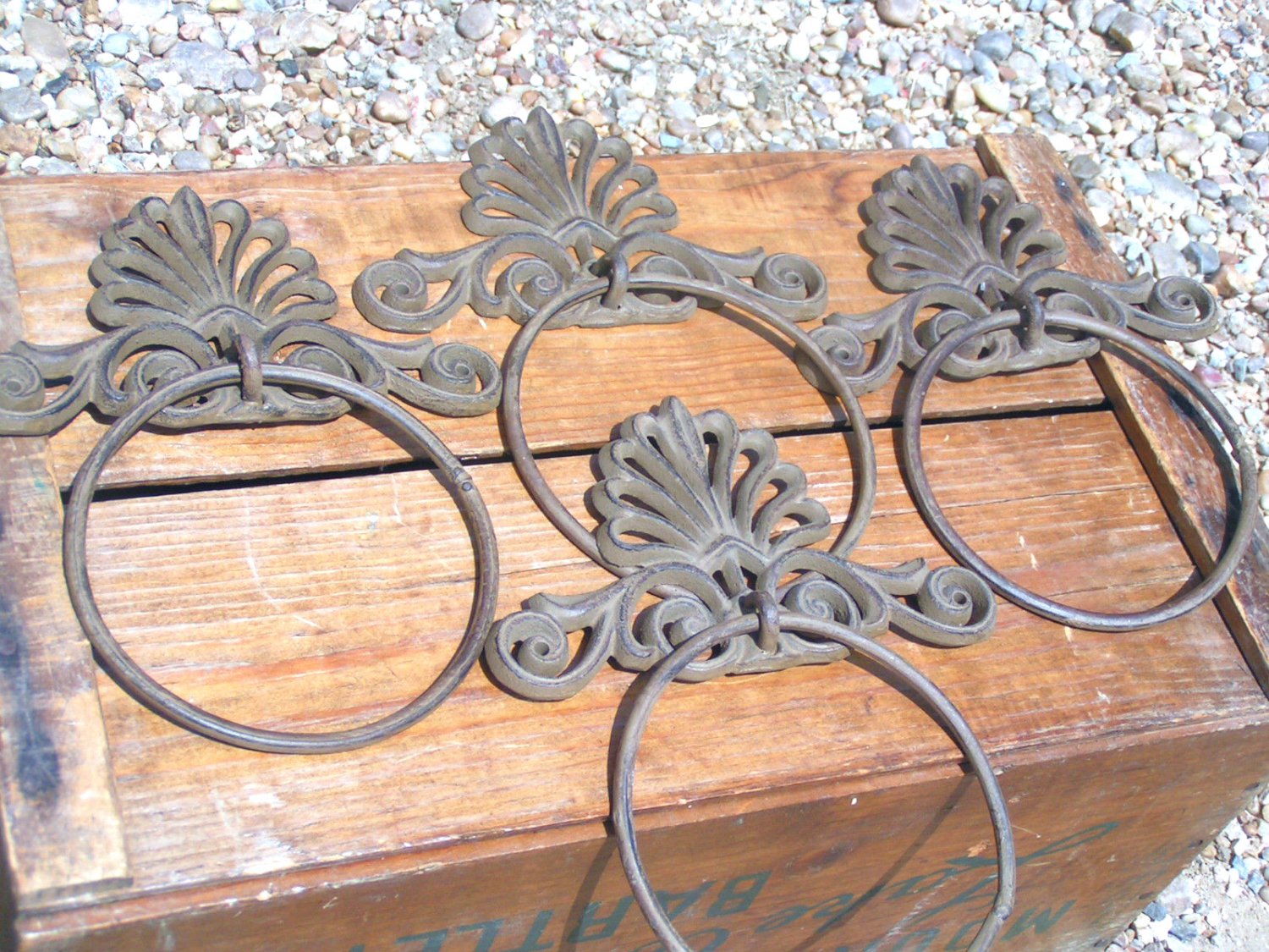 FOUR Cast Iron Wall Towel Rings Curtain Tie Backs ties