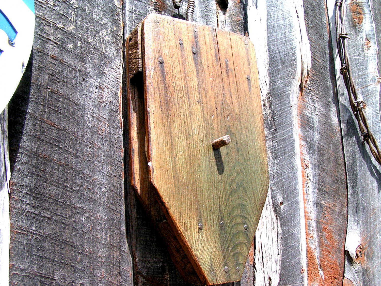 Old Handmade Wooden Wheel block tackle pulley ec