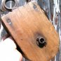 Old wooden rope pulley with wood wheel ec