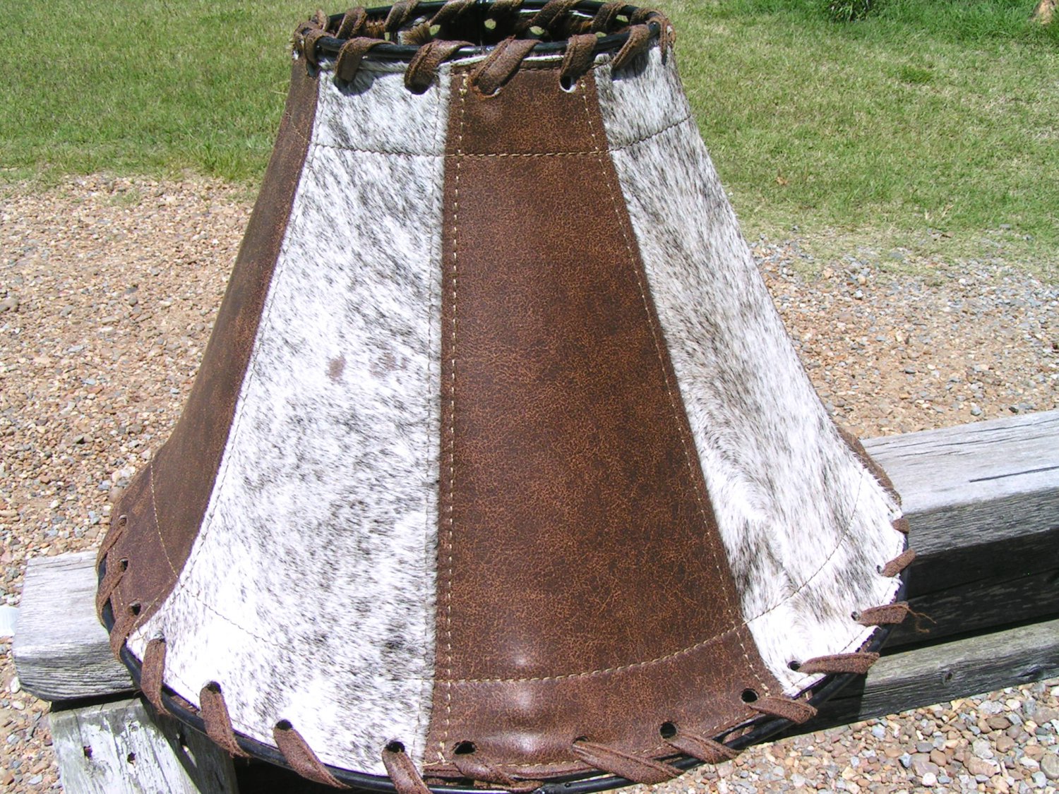Large Western Leather Cowhide Lamp Shade Brown 0973 ec