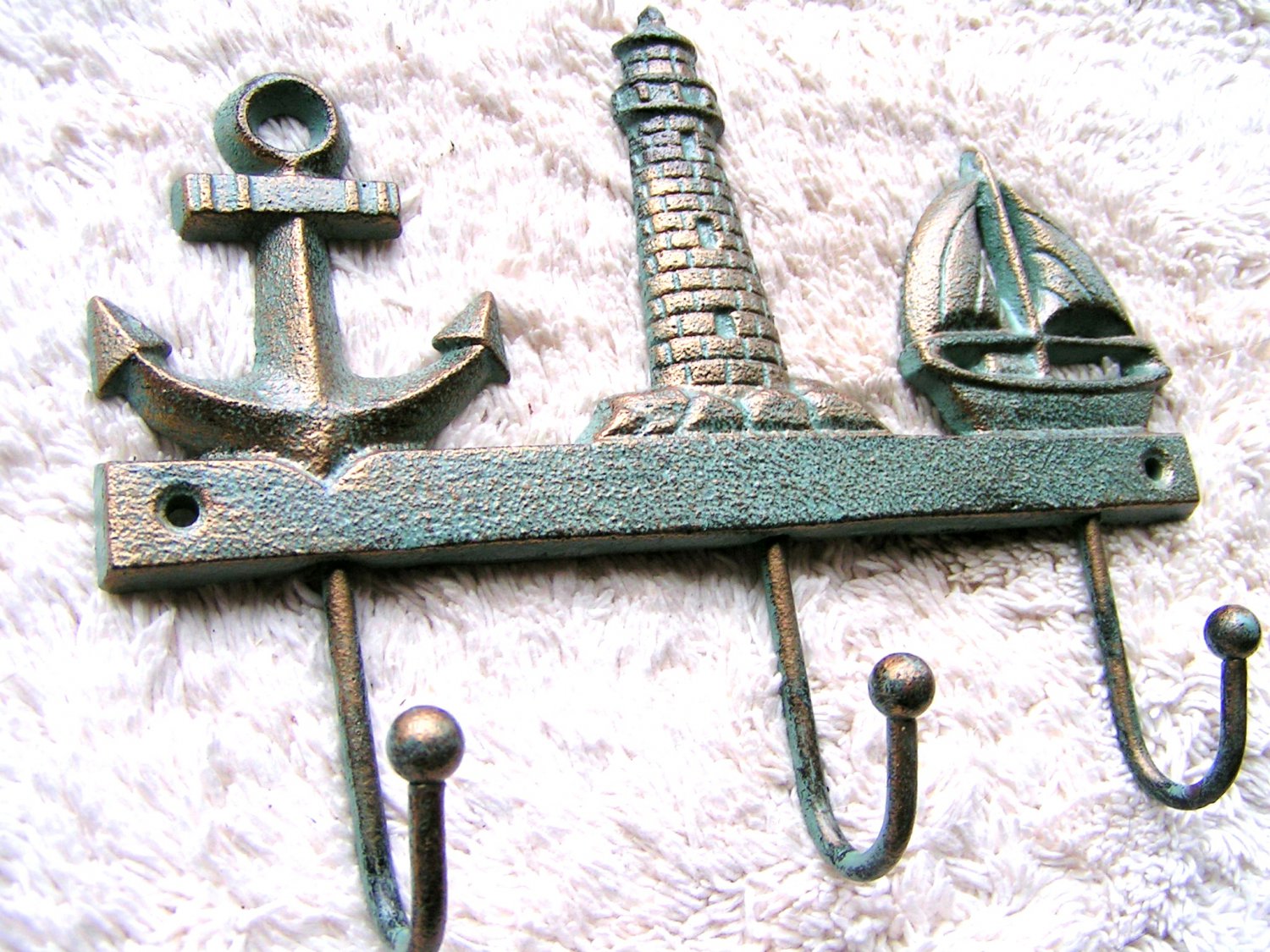 Nautical wall 3 Hooks Anchor, Lighthouse and Sailboat ec
