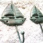 TWO Cast Iron Sailboat Hooks, Hat, Key Rack, Indoor Outdoor Garden or Bath ec