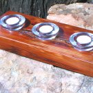 Wooden candle holder with 3 amber glass tealight votives AND candles 0341 ec