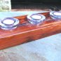 Wooden candle holder with 3 amber glass tealight votives AND candles 0341 ec