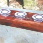 Wooden candle holder with 3 amber glass tealight votives AND candles 0341 ec
