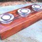 Wooden candle holder with 3 amber glass tealight votives AND candles 0341 ec