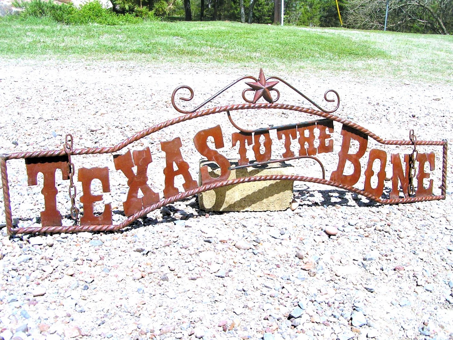 Metal TEXAS to the BONE Sign for Wall Entry Gate 44 3/4 inch ec