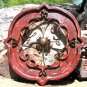 Round House Pediment Architectural Iron-Wood-Hand Painted Medallion RED 0361 ec