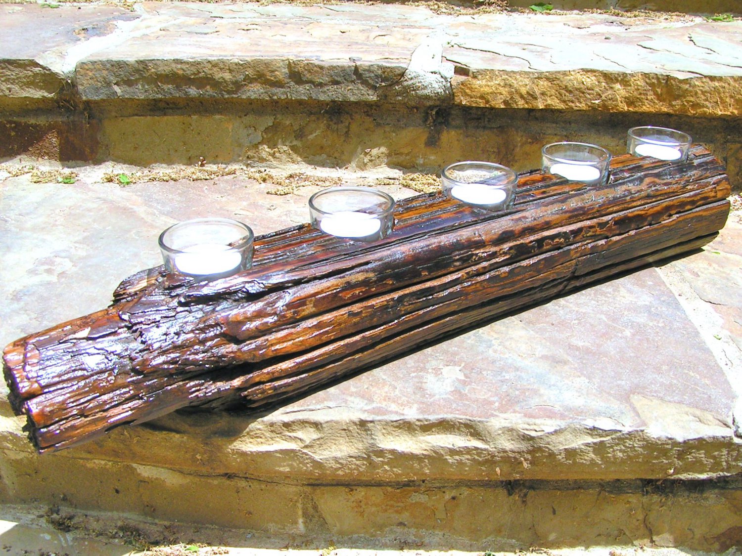 Rustic Fireplace Log candle holder set made with western barbed wire fence post 0403