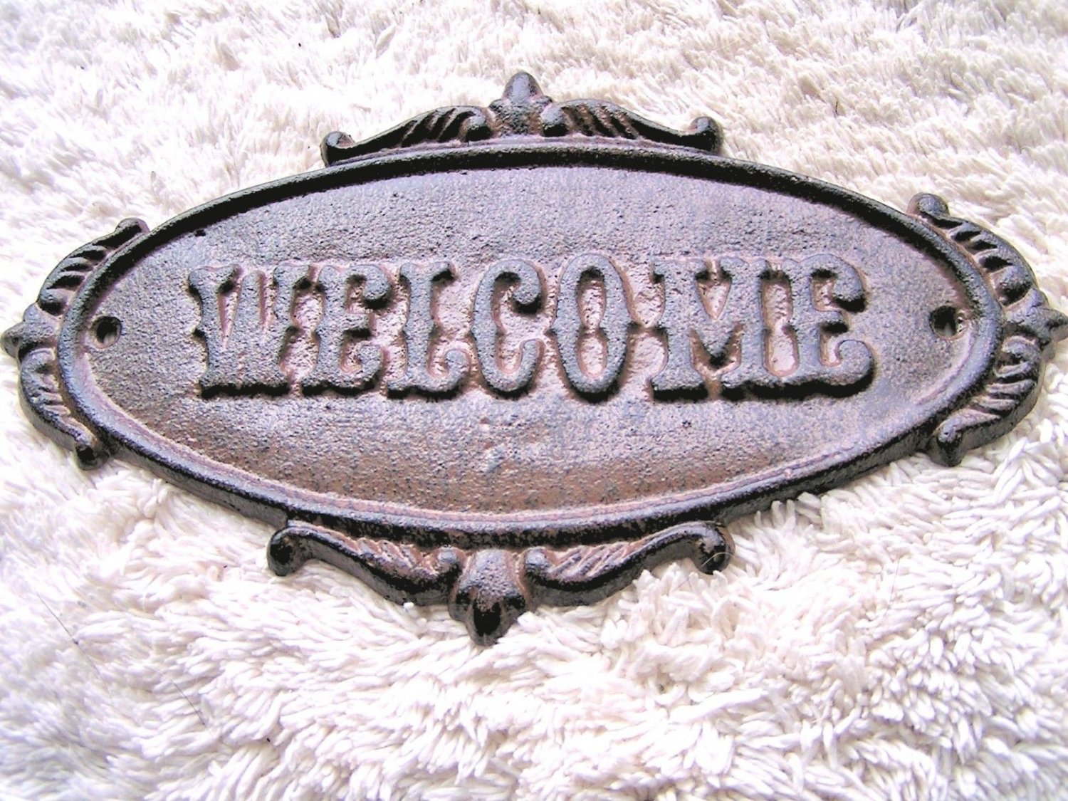 Cast Iron Victorian Style WELCOME Plaque Sign Wall or Door Decor Indoor Outdoor ec