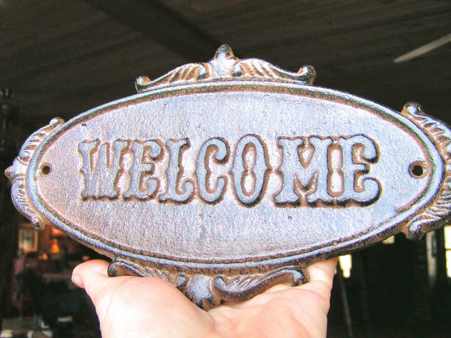 Cast Iron Victorian Style WELCOME Plaque Sign Wall Or Door Decor Indoor ...