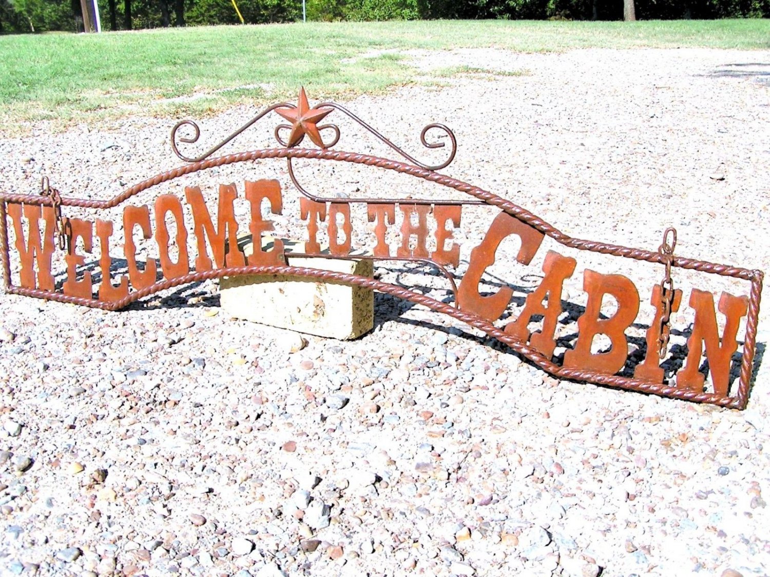 Metal Welcome to the CABIN Sign Wall Entry Gate 44 3/4 inch ec