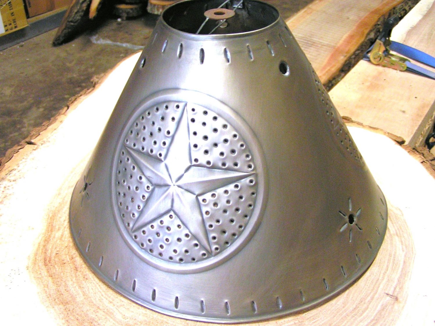 Rustic Brushed Tin Punch Metal Star Round Lamp Shade Sm ec