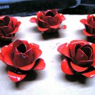 5 medium metal red rose flowers for accents, embellishments, crafting, woodworking, arrangements