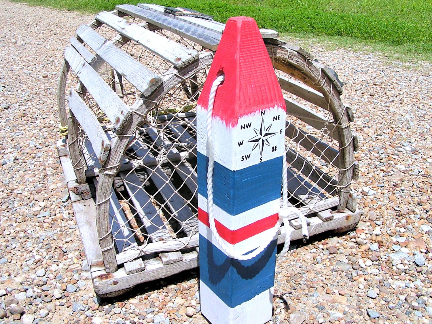 Large Maine Lobster buoy with Nautical compass, 19 inches