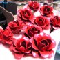 10 metal Red rose flowers for accents, embellishments, crafting, woodworking, arrangements