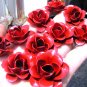 10 metal Red rose flowers for accents, embellishments, crafting, woodworking, arrangements