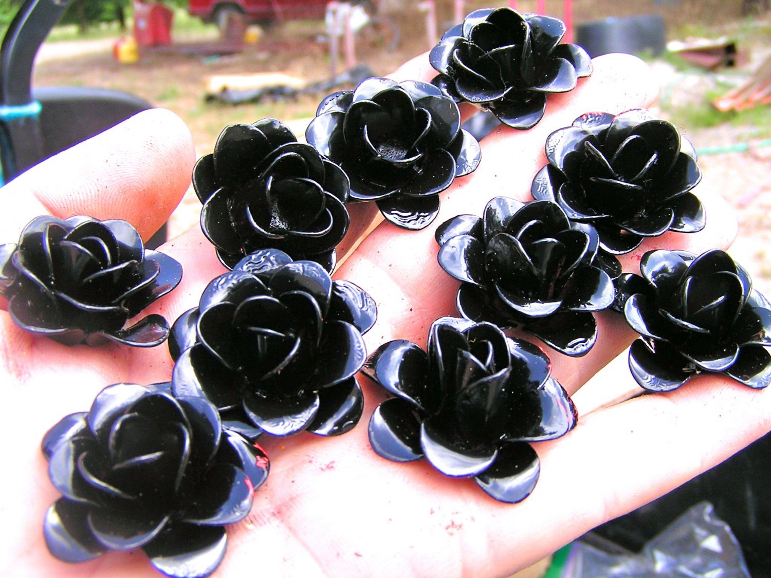 10 metal Black roses flowers for accents, embellishments, crafting, arrangements