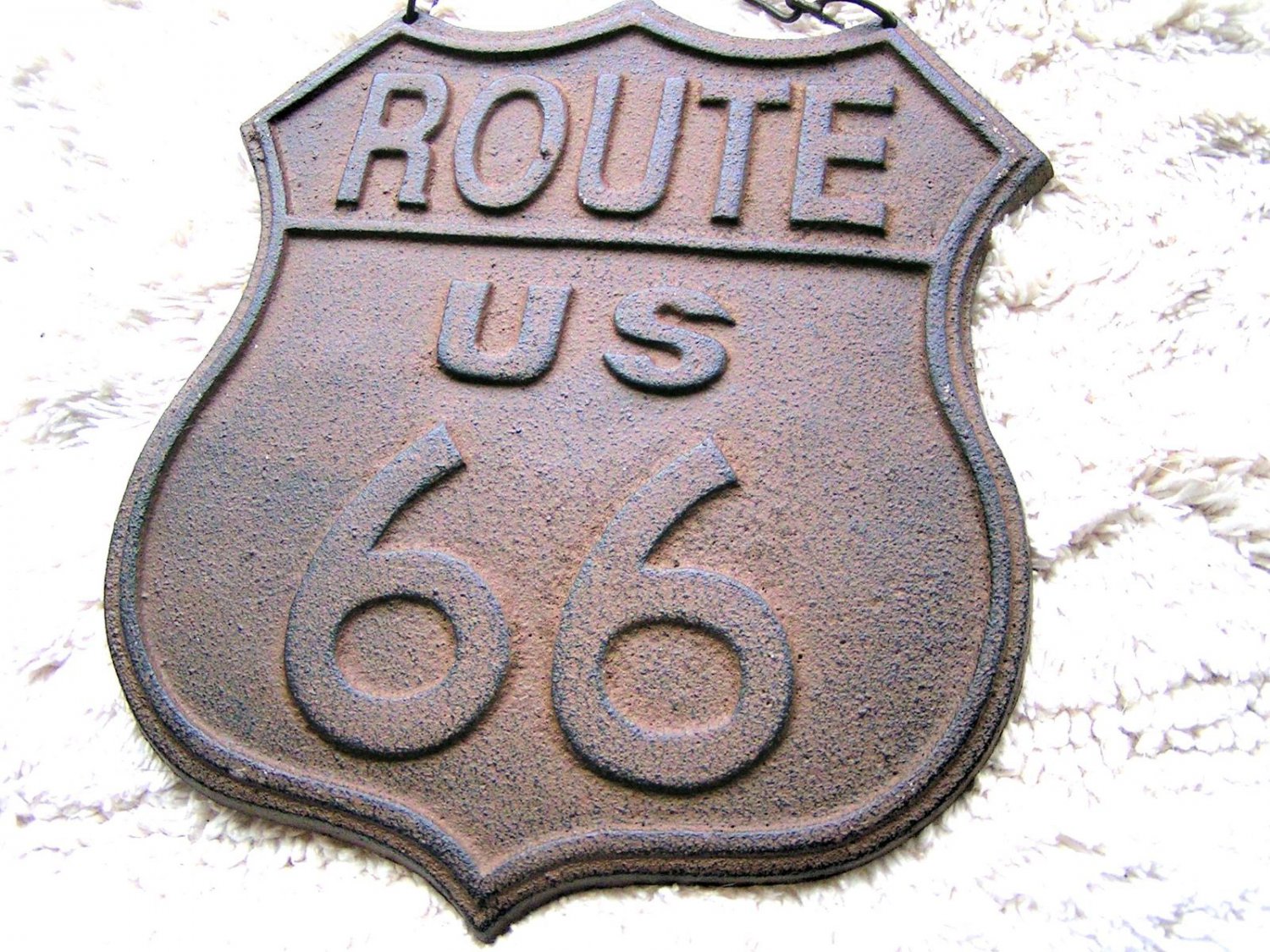 Cast Iron Route 66 sign plaque with chain ec